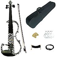 Kinglos 4/4 Black White Zebra Colored Solid Wood Advanced Electric / Silent Violin Kit with Ebony Fittings Full Size ...