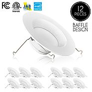 Parmida (12 Pack) 5/6 inch Dimmable LED Downlight, 12W (100W Replacement), Baffle Design, Retrofit LED Recessed Light...