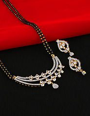 Gold Finish Designer Mangalsutra Studded With Diamonds For Women