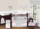 Pink and Gray Chevron Zig Zag Baby Bedding 9pc Crib Set by Sweet Jojo Designs