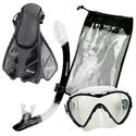 Seavenger Adult Diving Snorkel Set- Dry Top Snorkel / Trek Fin / Single Len Mask / Gear Bag- Blue/red/yellow/black/bs
