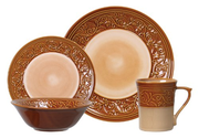 Gibson Villa Adriana 16-Piece Reactive Stoneware Dinnerware Set, Brown