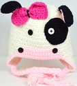 Children's Crochet Animal Hat: Ladybugs - Cows - Owls! (1-2 Years, Cow)