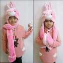 Vktech Pink Bunny Hats with Ears Cartoon Plush Warm Cap Hat Earmuff Scarf Gloves