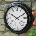 Metal Clock with Temperature & Humidity Gauge- Garden Oasis-Outdoor Living-Weather Instruments-Thermometers