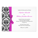 Hot Pink Bow with Damask Wedding Invitation