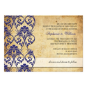Vintage Royal Blue Floral Swirl Wedding Invitation