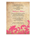 Hot Pink Vintage Floral Swirl Wedding Invitation