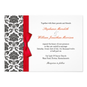 Damask Red Bow Wedding Invitation