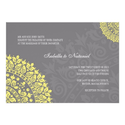Charcoal Gray and Yellow Damask Wedding Invitation