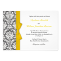 Charcoal Damask Yellow Bow Wedding Invitation