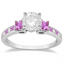 Princess Cut Diamond and Pink Sapphire Engagement Ring 14k W Gold (0.68ct)