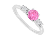 Princess Cut Diamond and Pink Sapphire Engagement Ring in 14K White Gold 0.60 Carat TGW