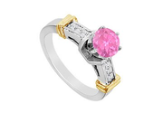 Princess Cut Diamond and Pink Sapphire Engagement Ring in 14K Two Tone Gold 1.00 Carat TGW