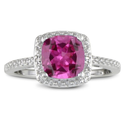 2 1/2ct Cushion Cut Created Pink Sapphire and Diamond Ring in Sterling Silver