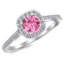 0.85 Carat 14K White Gold Gorgeous Classic Cushion Halo Style Diamond Engagement Ring with a 0.5 Carat Natural Pink S...