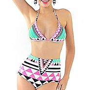 Women's Padded Bikini Sets Halter Neck High Waist Two Pieces Swimsuits for Women