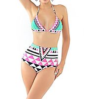 Women's High Waist Padded Bikini Swimsuit Swimwear Push Up Bathing Suit for Women