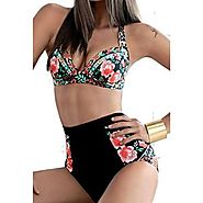 Zmart Women's Two Pieces High Waist floral Print Bikini Swimsuit