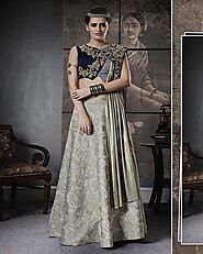 Embellished Jacquard Grey Lehenga | Anuchaa