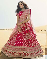 Embroidered Raw Silk Red Lehenga | Anuchaa