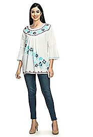 Buy Anuchaa Casual Embroidered Women White Top at Amazon.in
