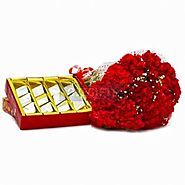 Red Carnations Bunch with Box of Kaju Katli