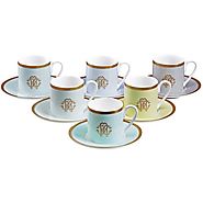 Roberto Cavalli - Lizzard Coffee Cups & Saucers - Set of 6 - Sunrise - Kitchen Things