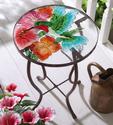 Collections Etc - Hummingbird & Flower Glass Top Accent Table