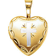14K Yellow Gold-Plated Sterling Silver Heart Cross Locket - R45351-102-P
