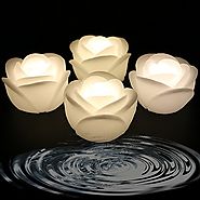 Acmee (Pack of 4) Warm White Color Flameless Wax LED Water Floating Rose Candle Light for Wedding or Event Decoration...
