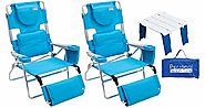 Rio Beach Face Opening Read-Through Sunbed High Seat Beach Chair & Lounger (2 Pack), Turquoise + Personal Beach Table...