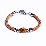 Perseus. Tan Leather Bracelet with Tiger Eye Gem - MLC1948