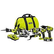 Ryobi P884 One+ Combination Lithium Ion Cordless Power Tool Set (6 x Power Tools, 2 x Compact Lithium Ion Batteries, ...