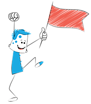 BucketJo Character Happy with Red Flag