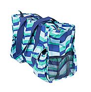 7-Pocket Tote Bag With Zipper (Blue and Green Zig Zag)