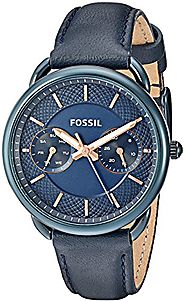 Fossil Women's Quartz Stainless Steel and Leather Casual Watch, Color:Blue (Model: ES4092)