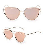 Women Fashion Twin-Beams Classic Metal Frame Mirror Sunglasses (Rose Gold)