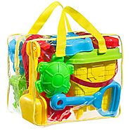 GoToys Beach sand toy set, Models and Molds, Bucket, Shovels, Rakes, Mesh bag with pull strings for easy clean, & Reu...