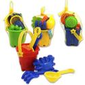 (1 Bucket) MINIATURE Rake Shovel Sifter Crab Fish Bucket Scoop Plastic Beach Toys in Bucket (Color May Vary)