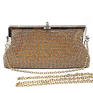 Mlife Women Crystal Clutch Evening Bag with Two Removable Chain Strap (Gold)