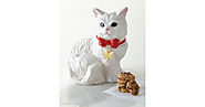 Fluffy Cat Cookie Jar, White- Kitchen Things