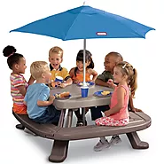 Little Tikes Outdoor Fold 'n Store Kids Picnic Table Toy with Market Umbrella