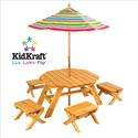 KidKraft Octagon Table & 4 Stools and Multi-Striped Umbrella