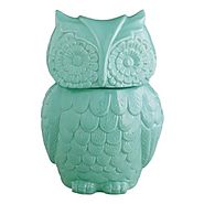 Aqua Blue Ceramic Owl Cookie Jar - Kitchen Things