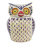 Majolica ceramic cookie jar, 'Purple Owl' - Kitchen Things