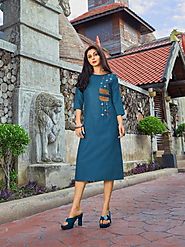 Buy Blue Color Cotton Kurti Online | Talash.com