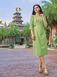 Buy Green Color Cotton Kurti Online