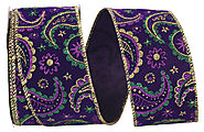 Beautiful Mardi Gras Paisley Velvet Wired Edge Ribbon