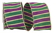Glittered Stripes Dupioni Wired Edge Mardi Gras Ribbon
